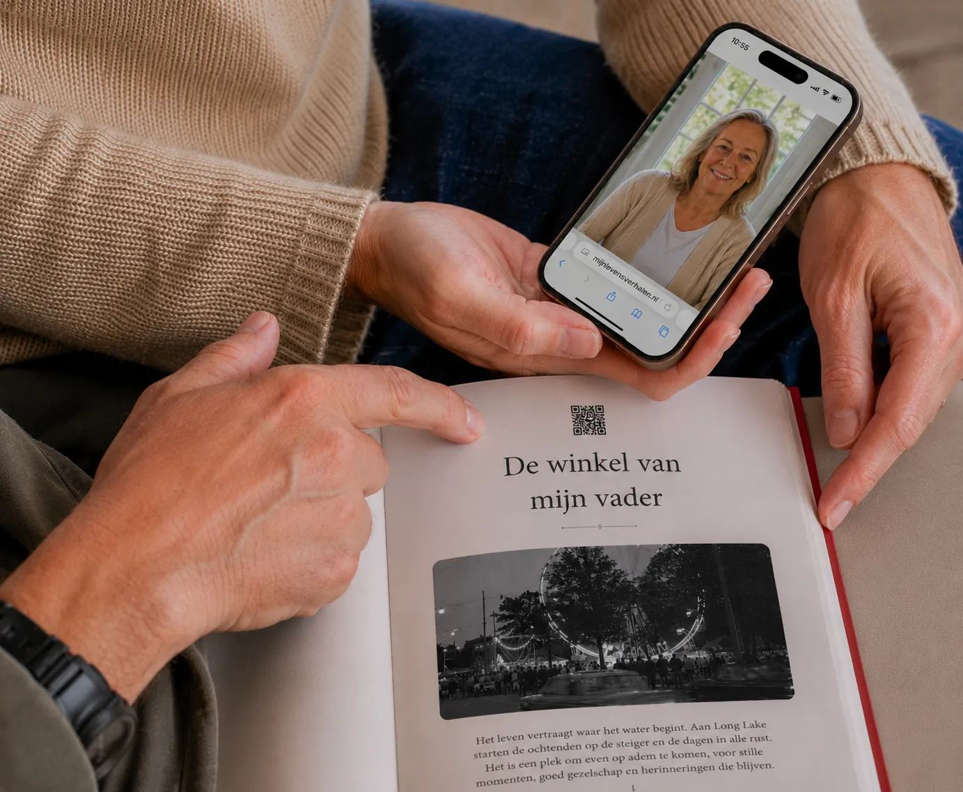 Het gedrukte Mijn Levensverhalen-boek met scanbare QR-code